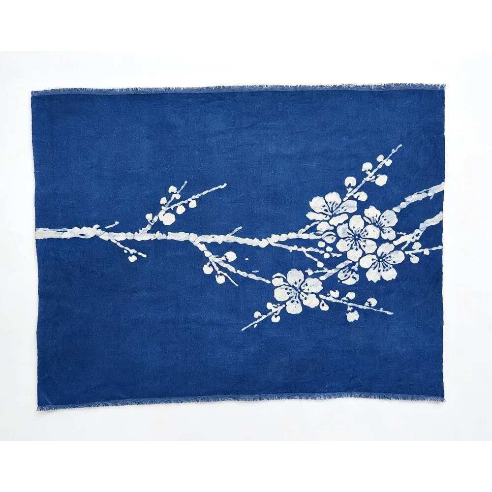 Handmade Indigo Batik Table Linen Set– Plum Blossom Runner, Placemats & Coasters